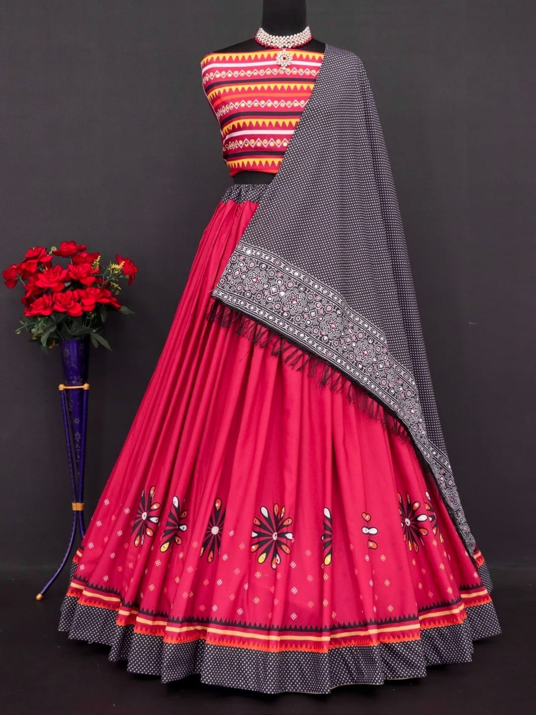 Printed With Real Mirror Lehenga Choli