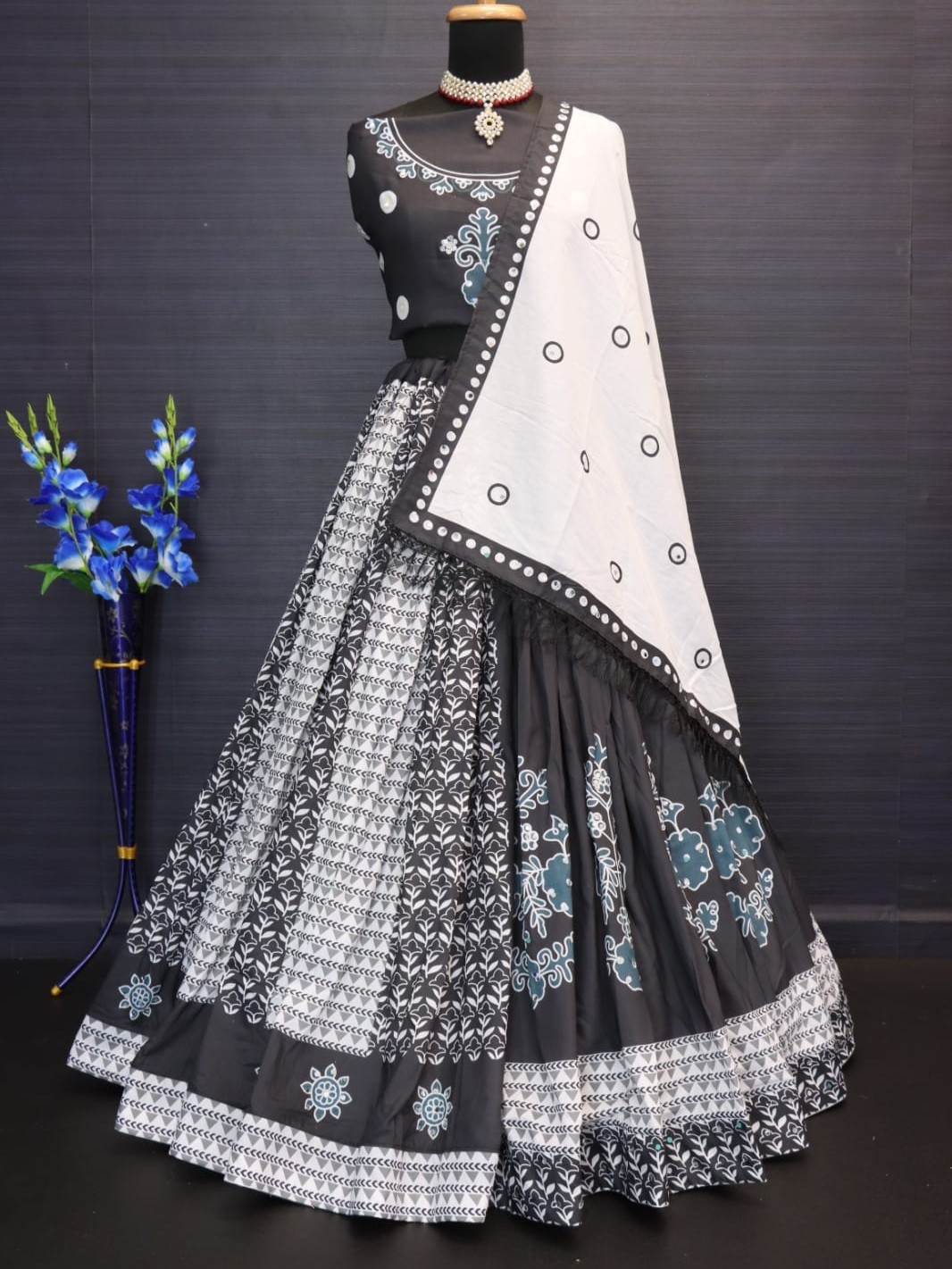 Printed With Real Mirror Lehenga Choli