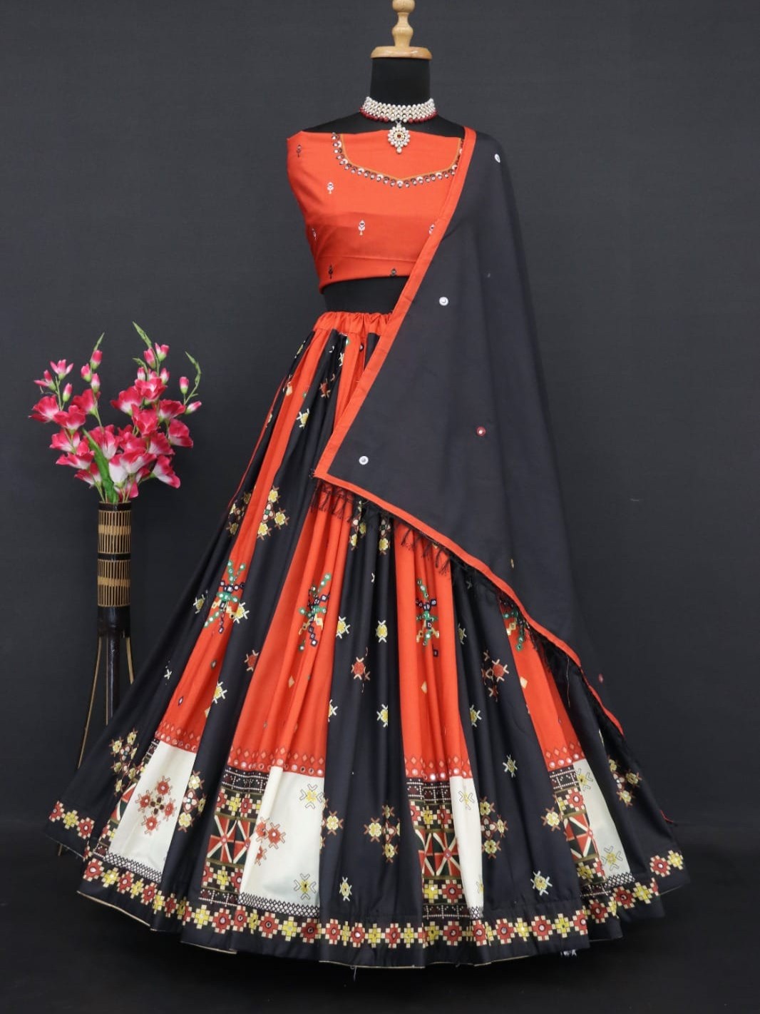 Printed With Real Mirror Lehenga Choli
