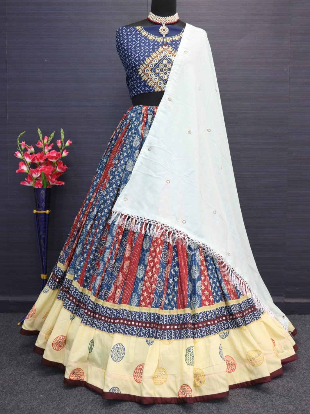 Printed With Real Mirror Lehenga Choli