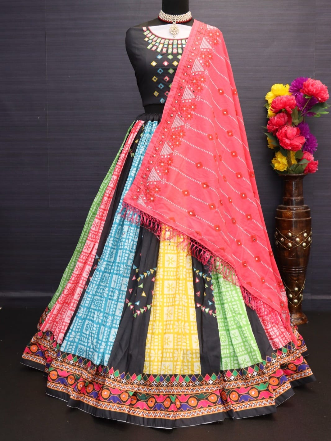 Printed With Real Mirror Lehenga Choli