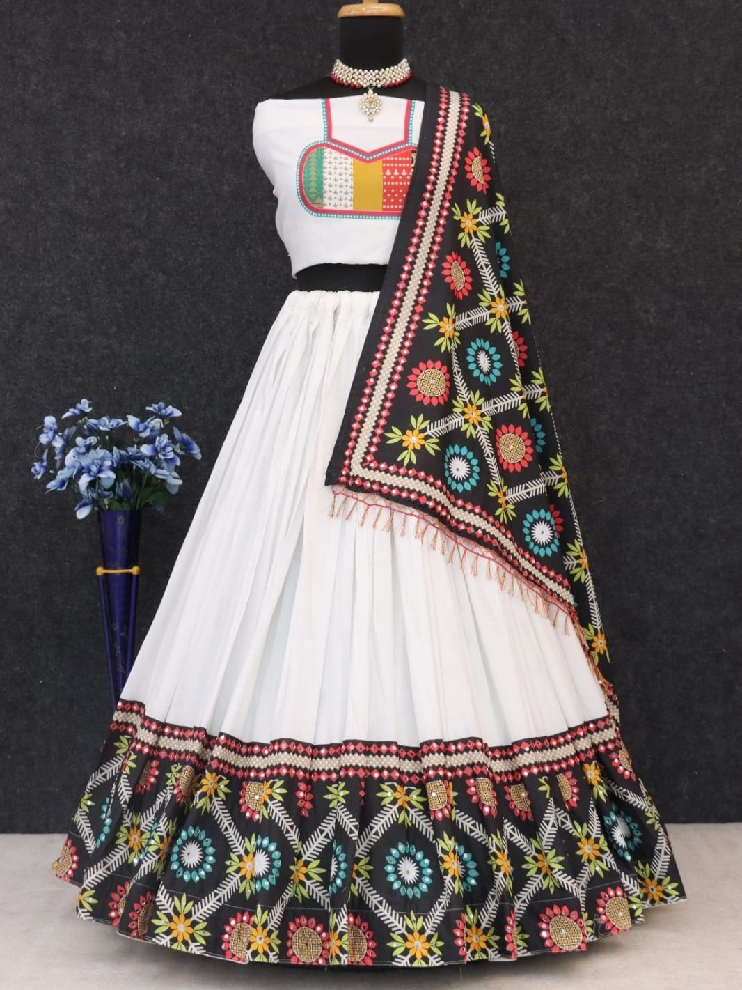Printed With Real Mirror Lehenga Choli
