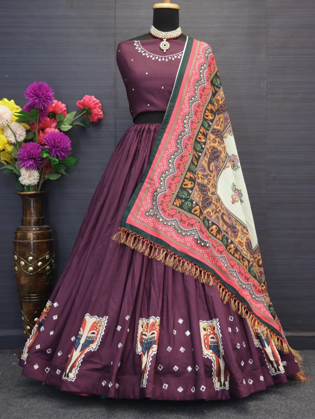 Printed With Real Mirror Lehenga Choli