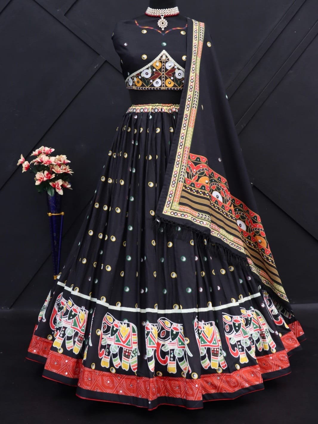 Printed With Real Mirror Lehenga Choli