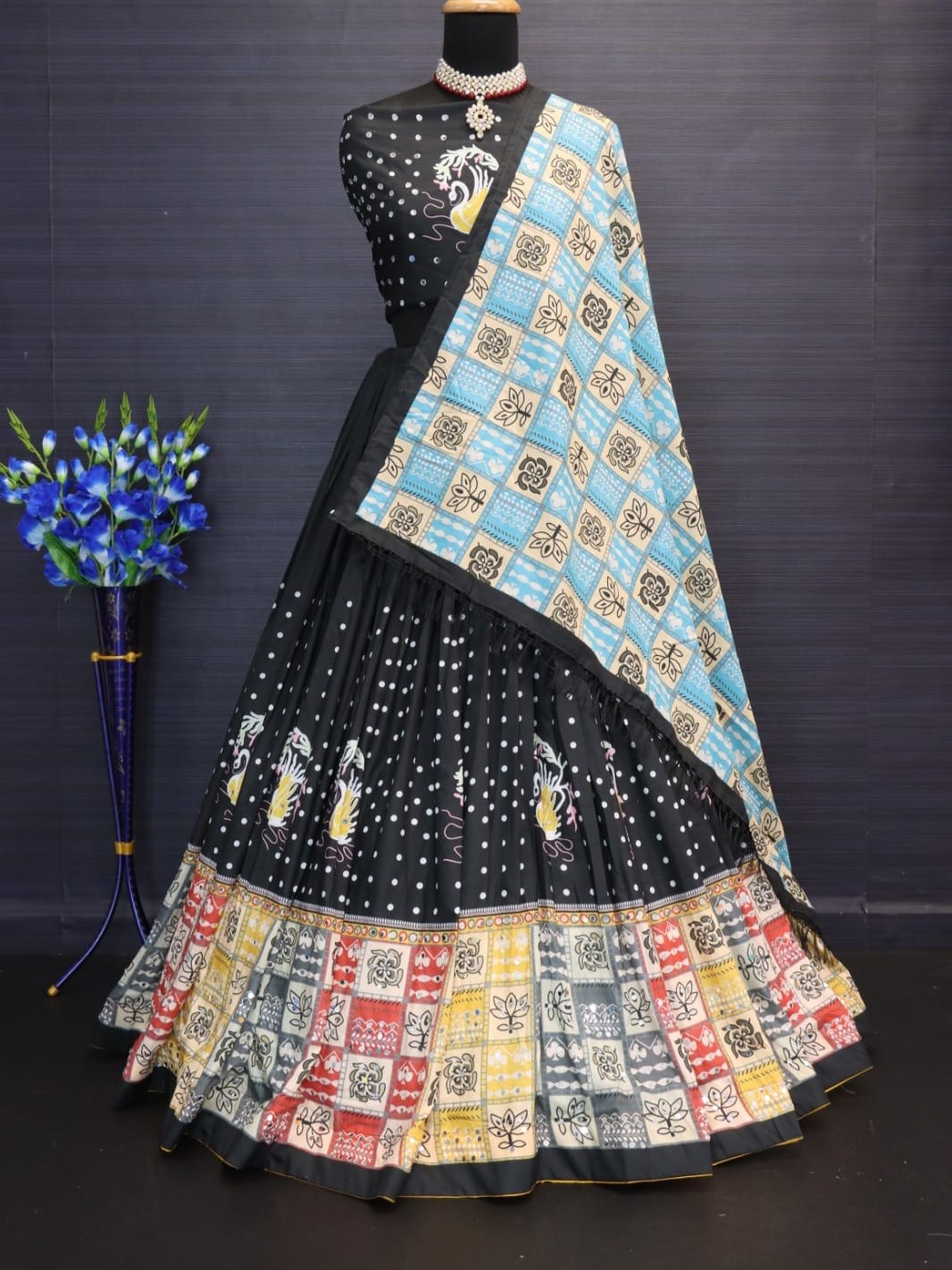 Printed With Real Mirror Lehenga Choli