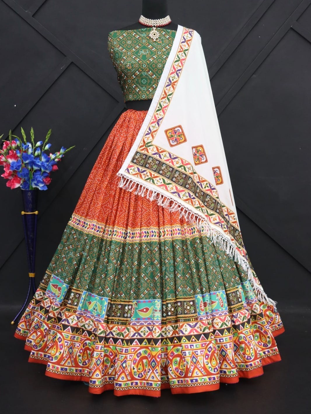 Printed With Real Mirror Lehenga Choli