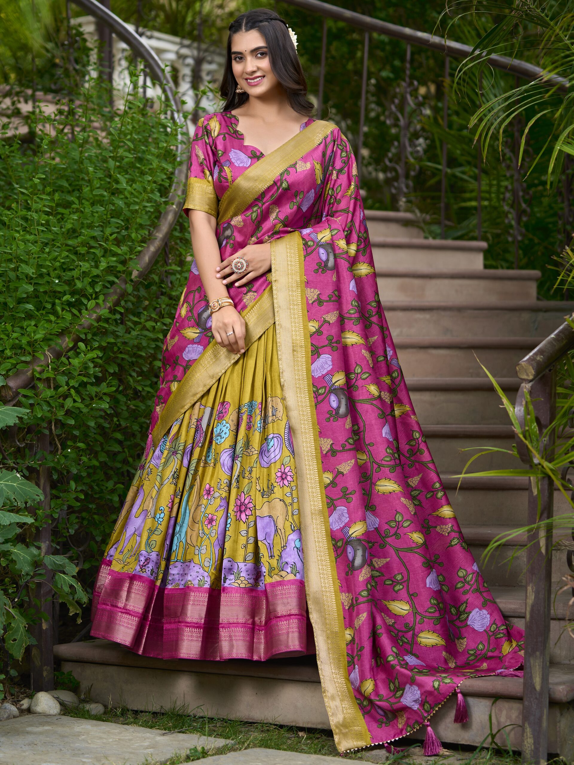Floral Print With Foil Work Lehenga Choli - Image 3