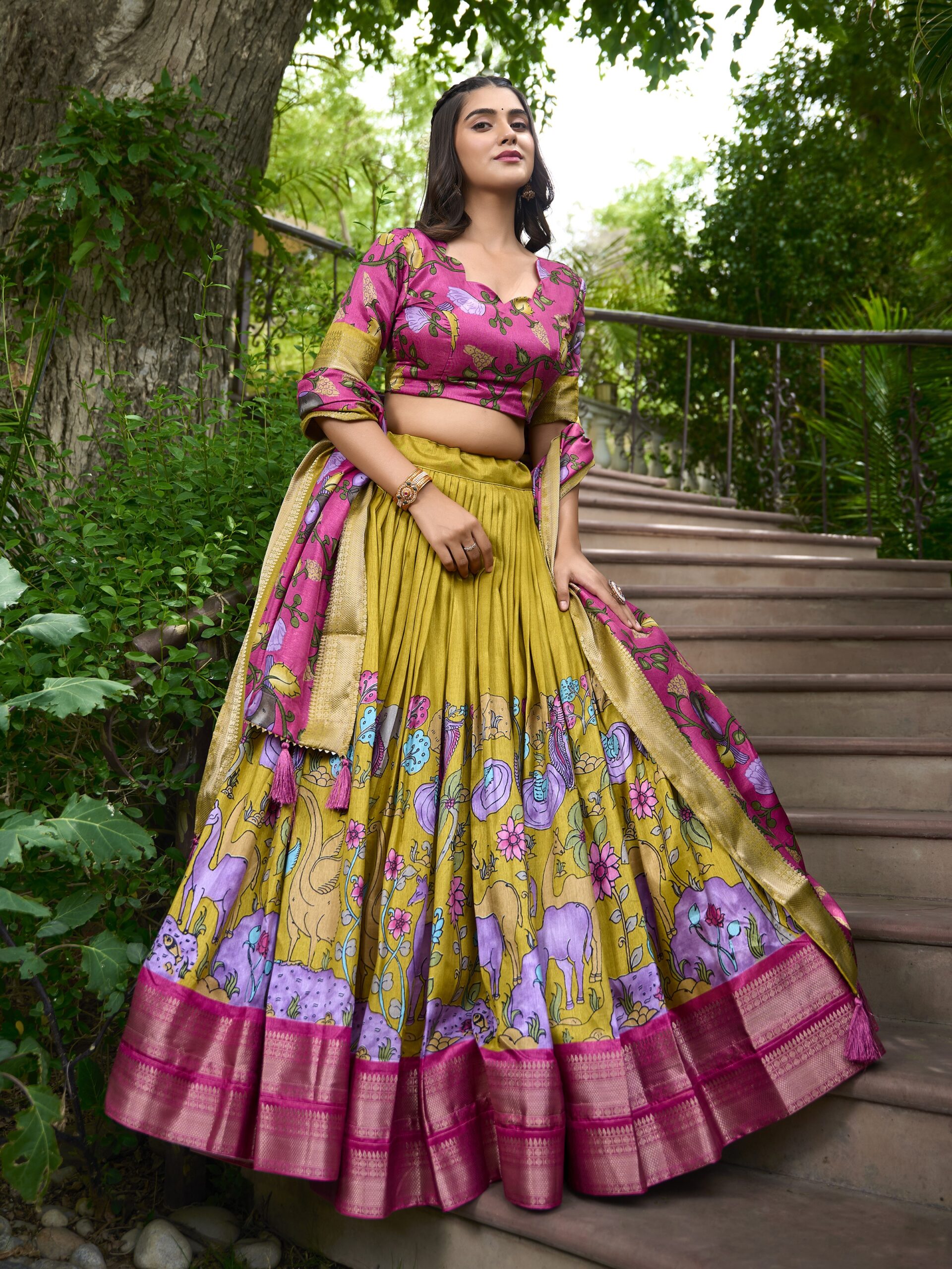 Floral Print With Foil Work Lehenga Choli - Image 2