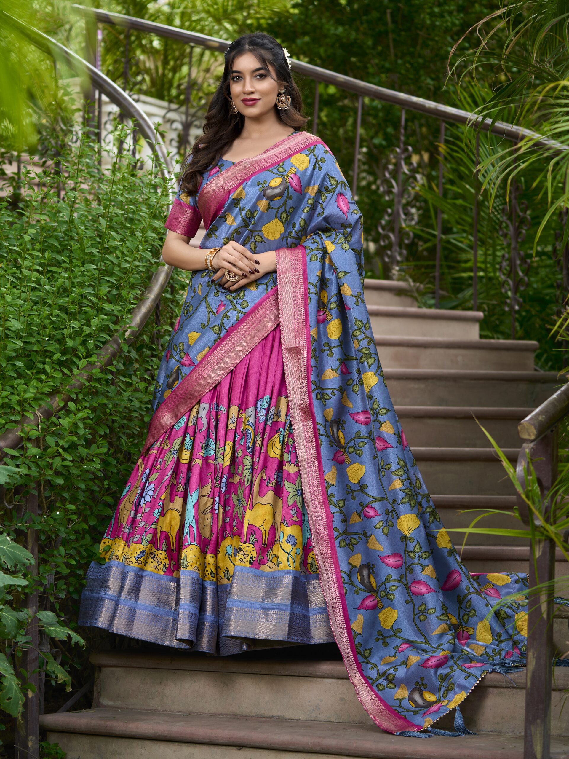 Floral Print With Foil Work Lehenga Choli - Image 3