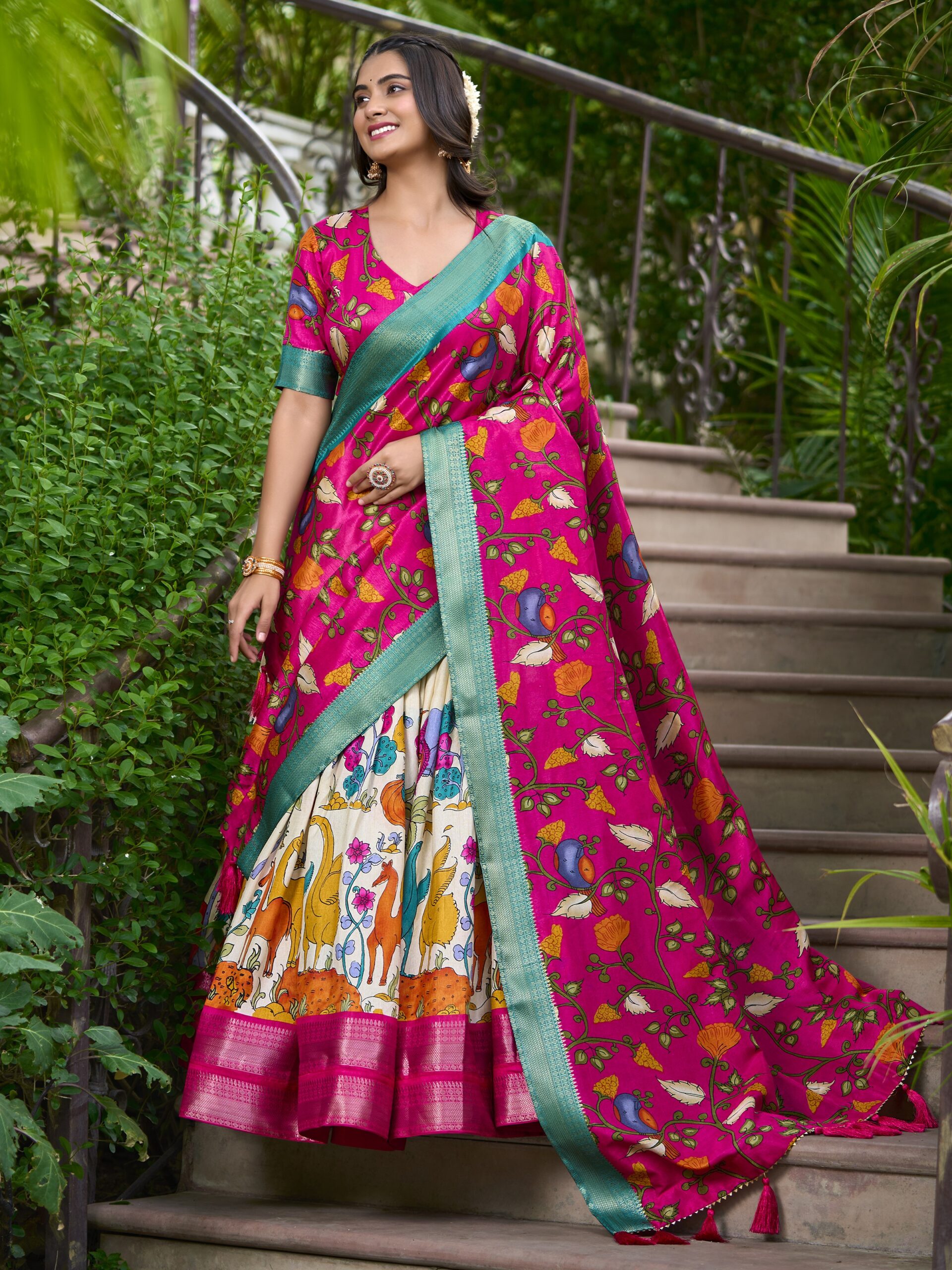 Floral Print With Foil Work Lehenga Choli - Image 3