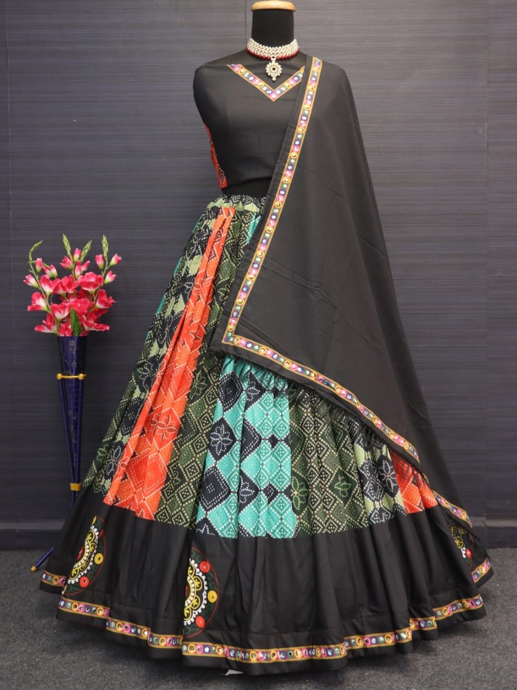 Printed With Real Mirror Lehenga Choli