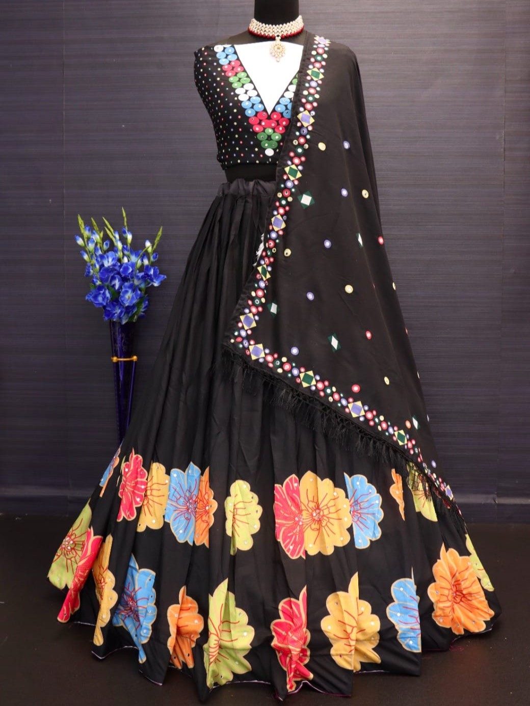 Printed With Real Mirror Lehenga Choli