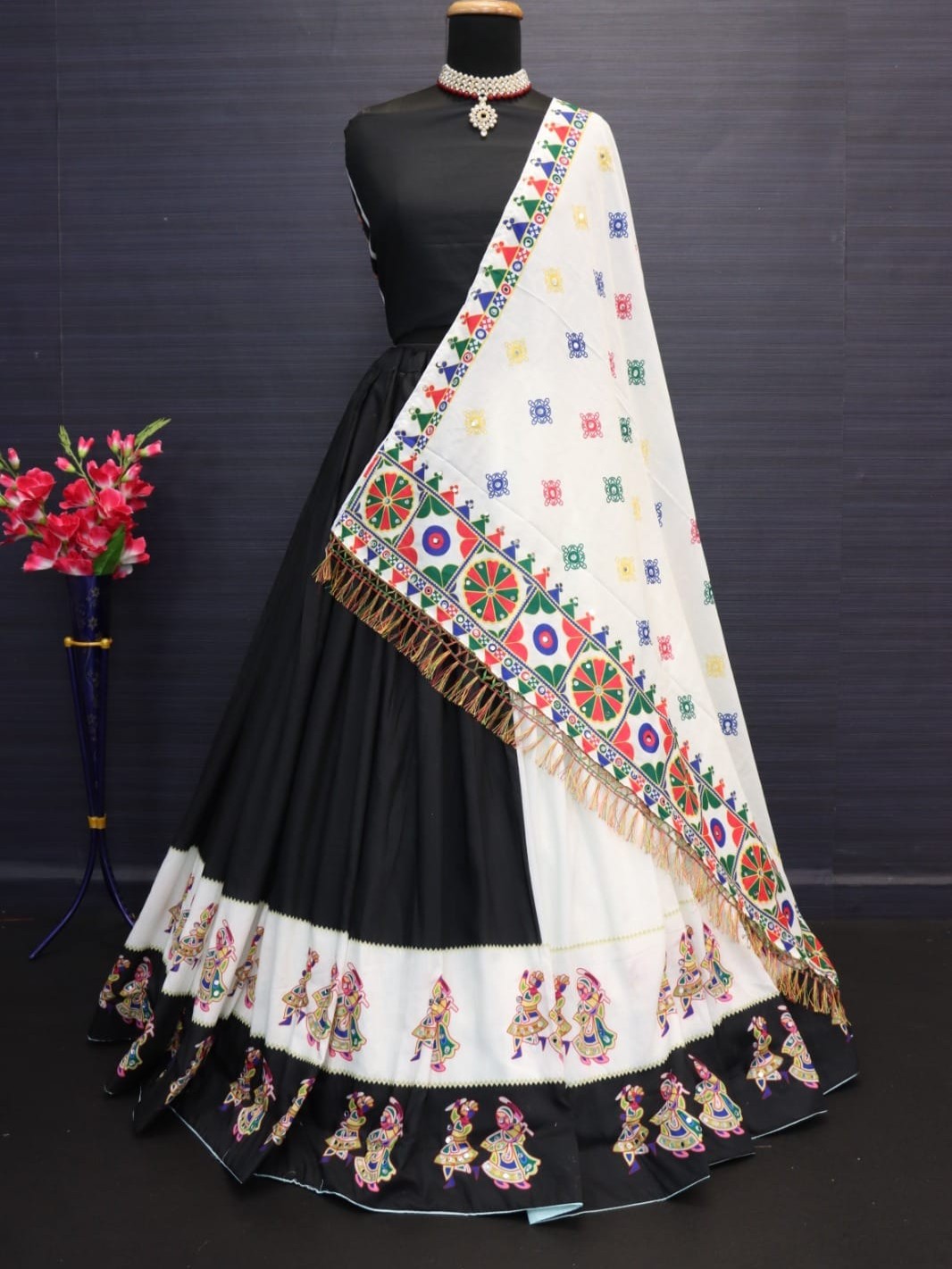 Printed With Real Mirror Lehenga Choli