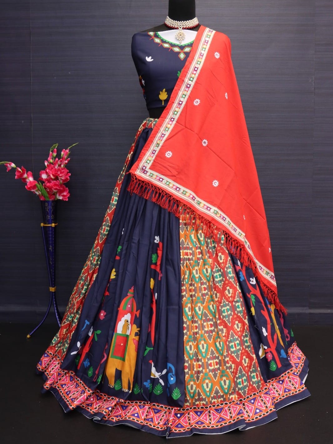 Printed With Real Mirror Lehenga Choli