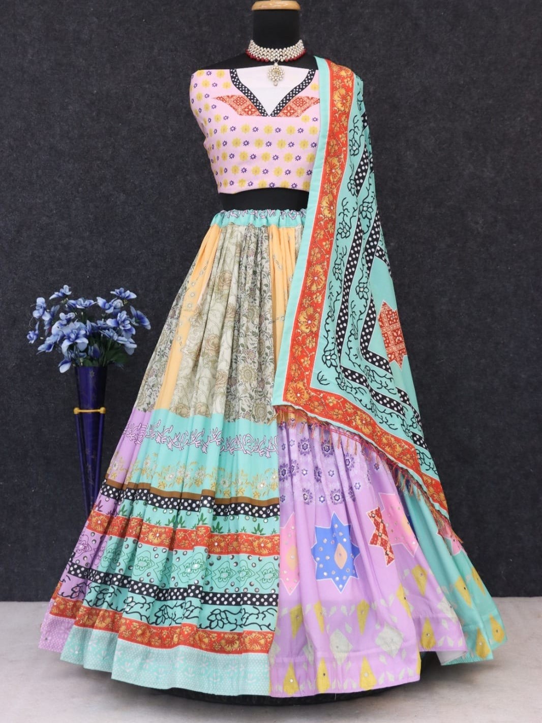 Printed With Real Mirror Lehenga Choli