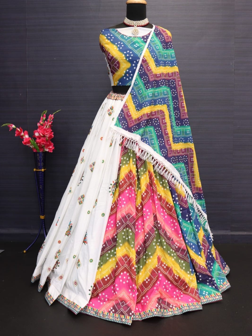 Printed With Real Mirror Lehenga Choli