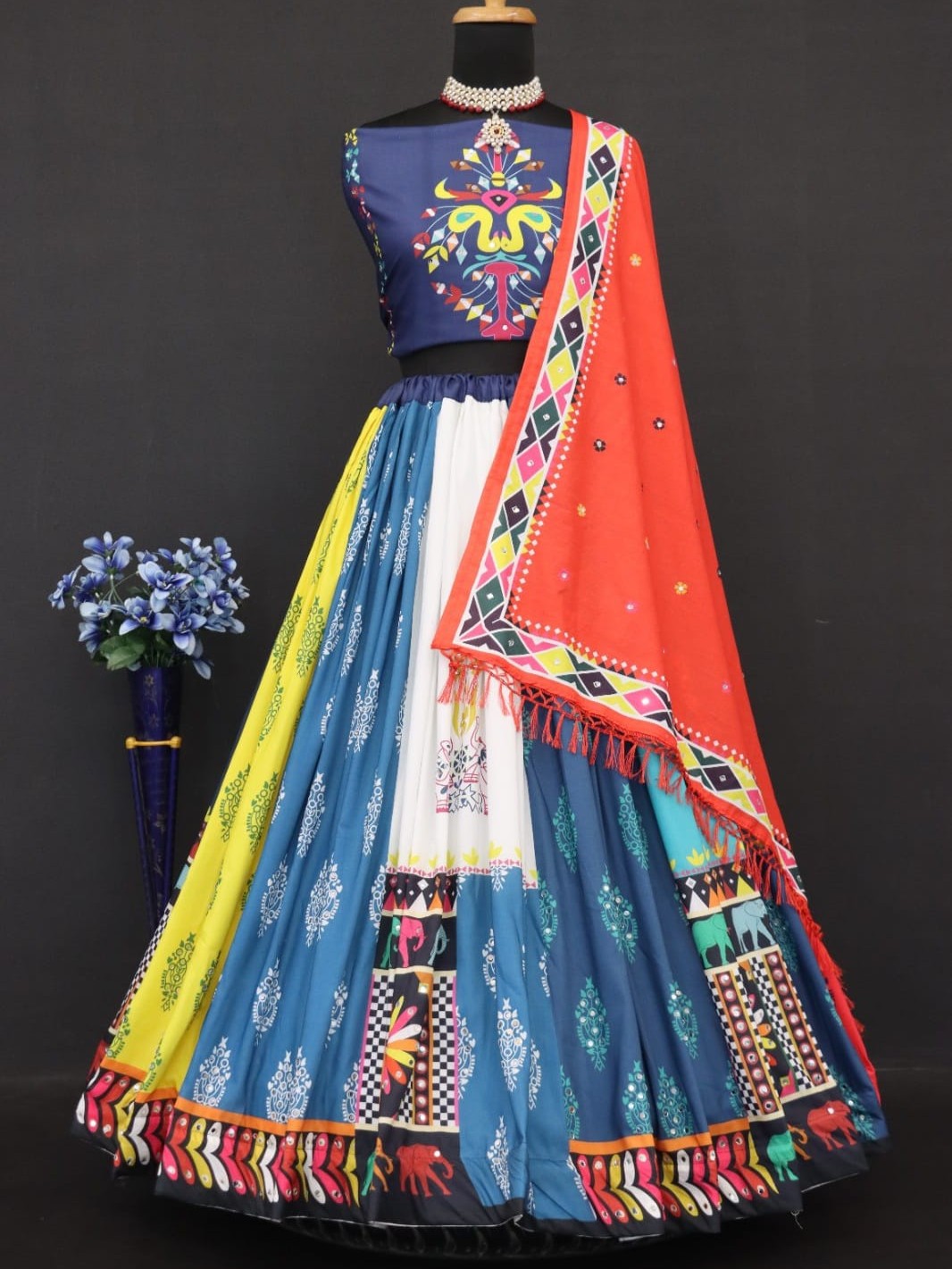 Printed With Real Mirror Lehenga Choli