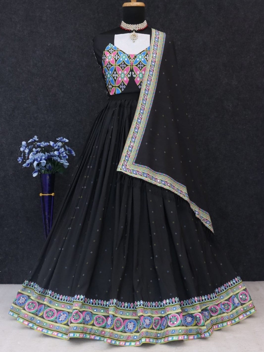 Printed With Real Mirror Lehenga Choli