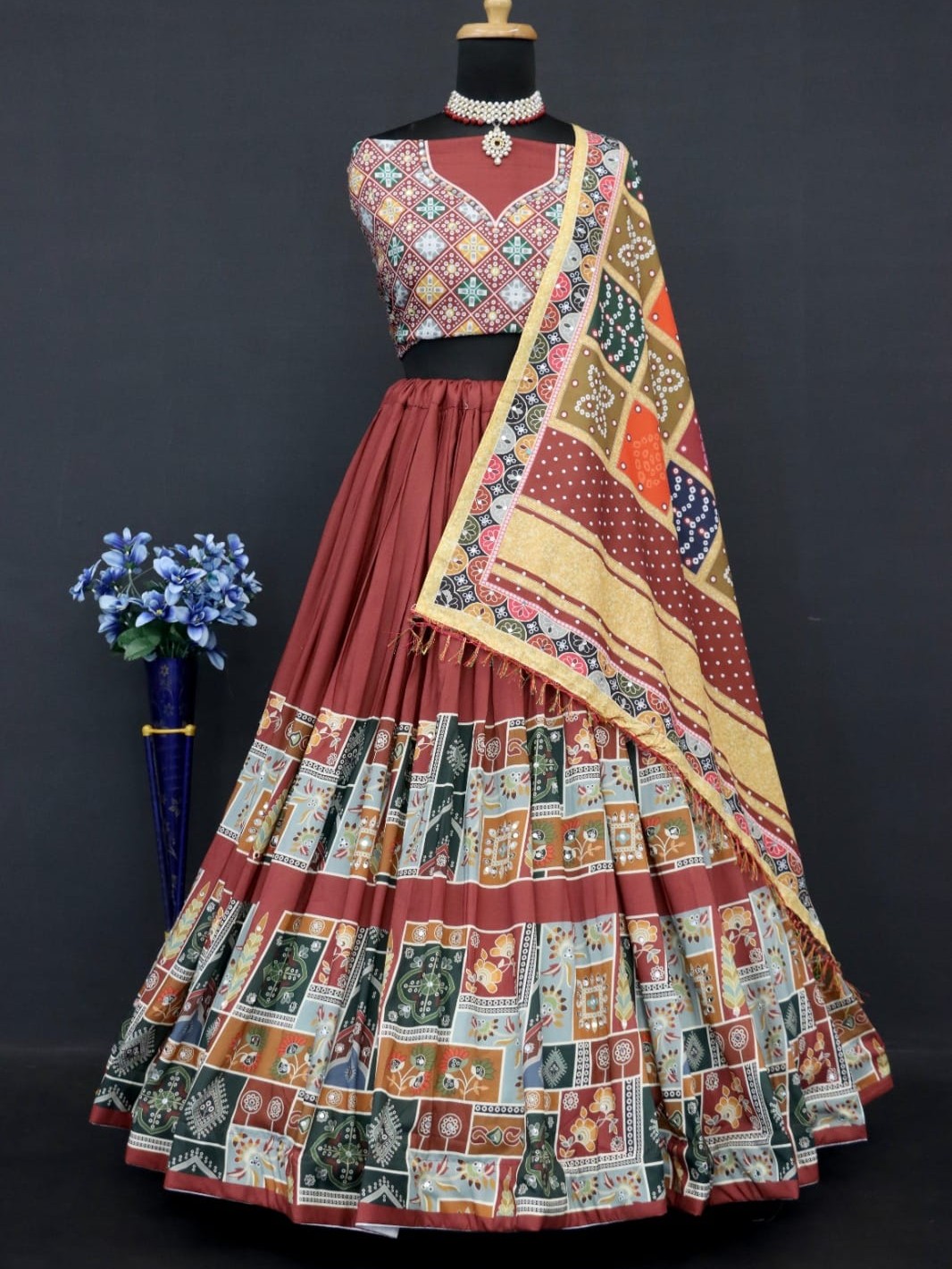 Printed With Real Mirror Lehenga Choli