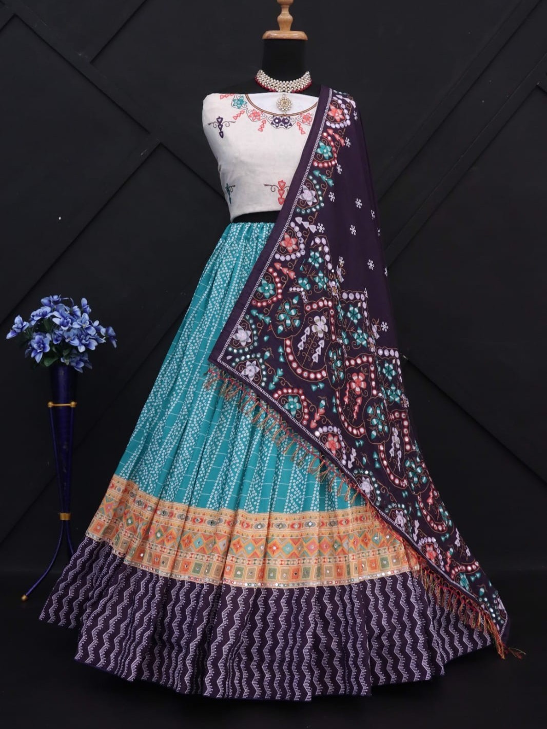 Printed With Real Mirror Lehenga Choli