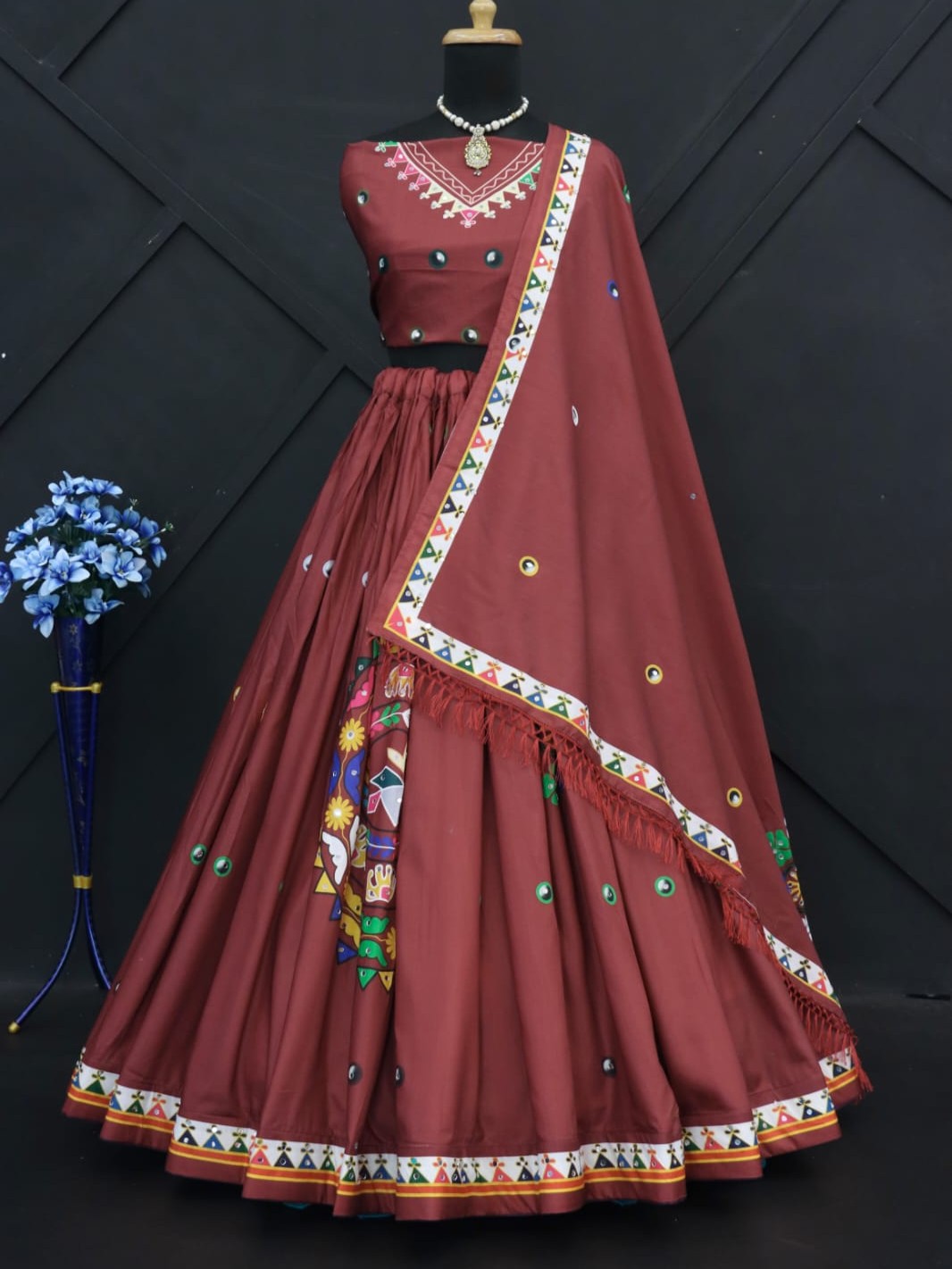 Printed With Real Mirror Lehenga Choli