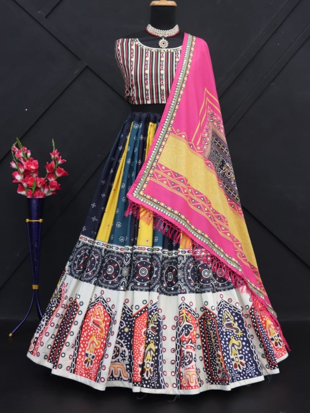 Printed With Real Mirror Lehenga Choli