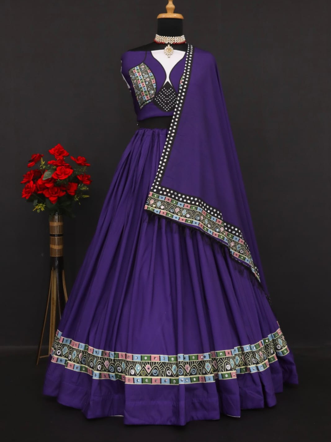 Printed With Real Mirror Lehenga Choli