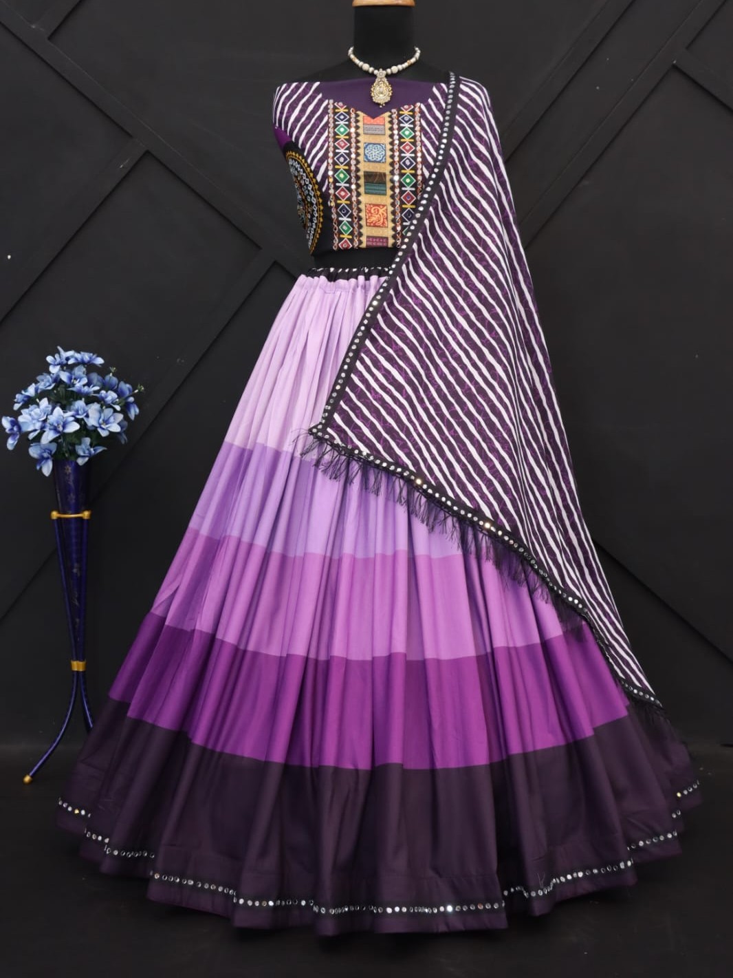 Printed With Real Mirror Lehenga Choli