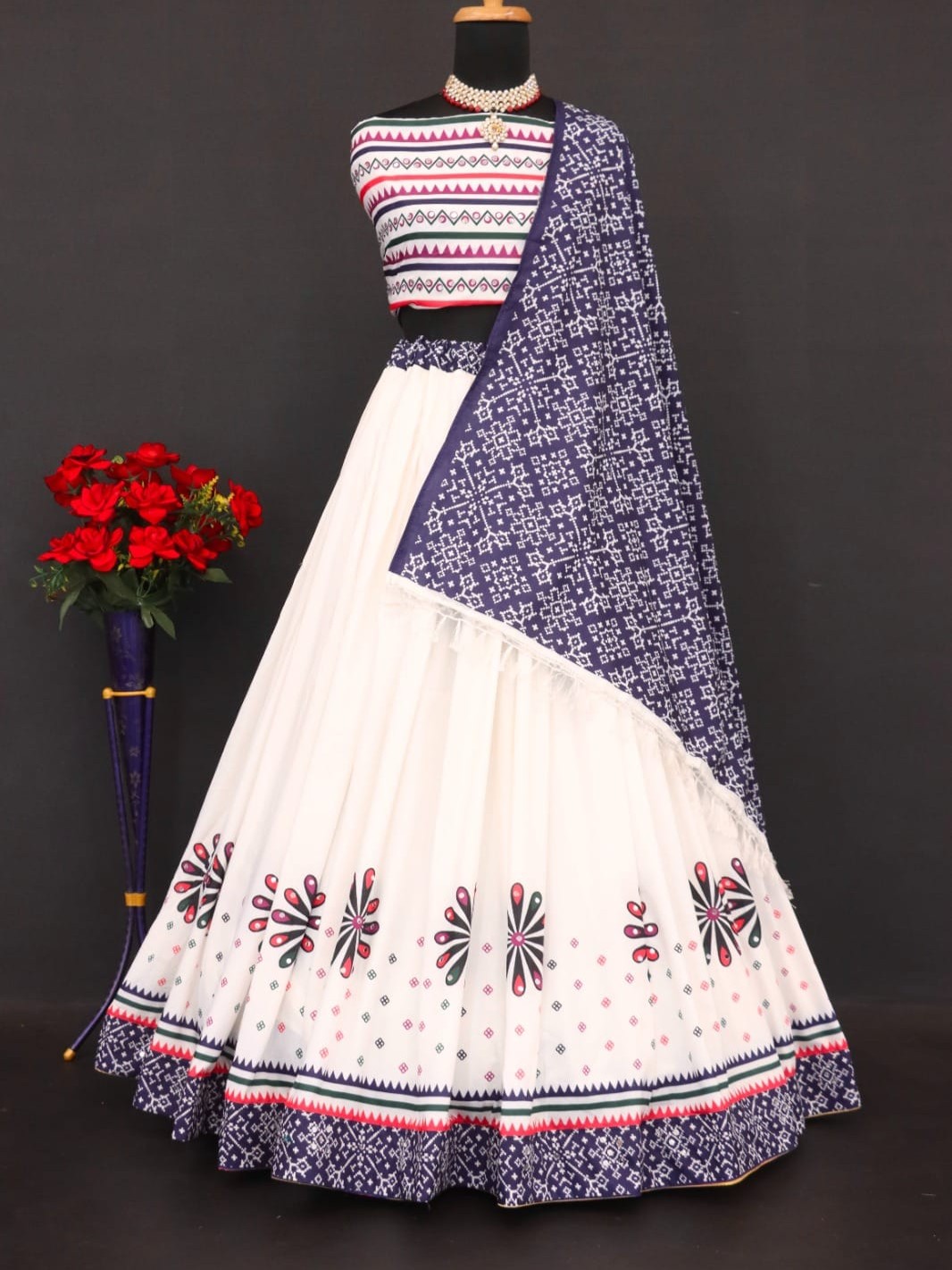 Printed With Real Mirror Lehenga Choli