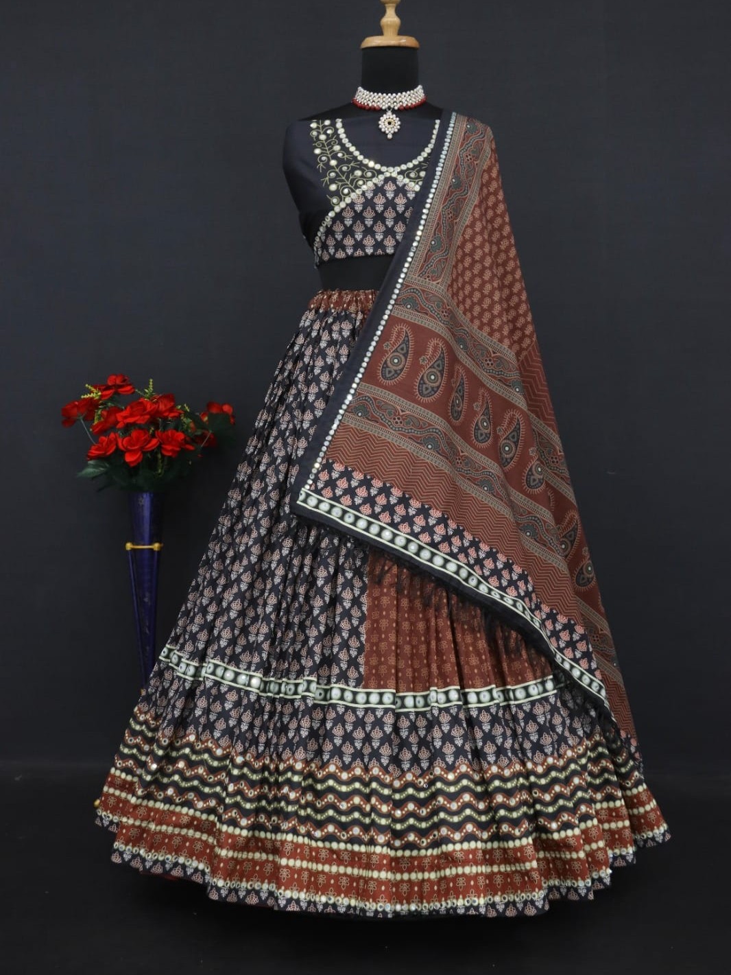 Printed With Real Mirror Lehenga Choli