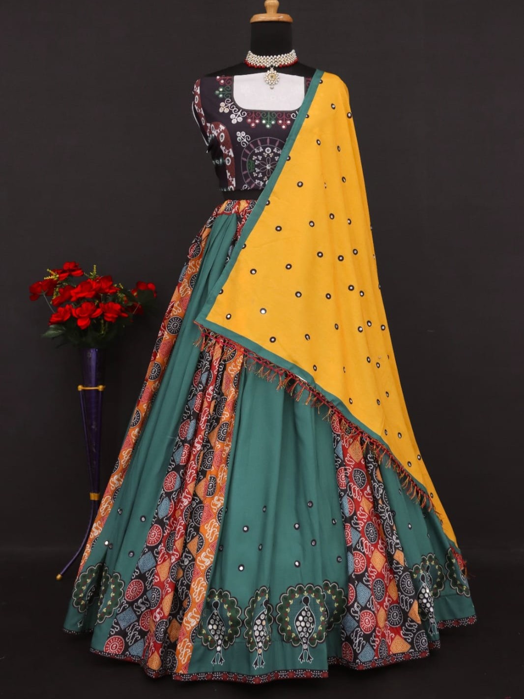 Printed With Real Mirror Lehenga Choli