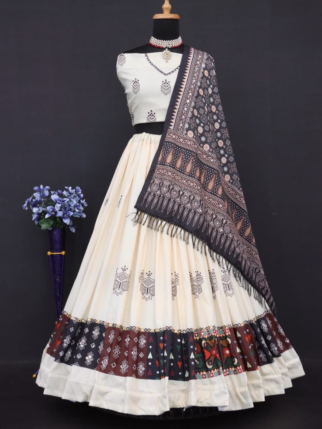 Printed With Real Mirror Lehenga Choli
