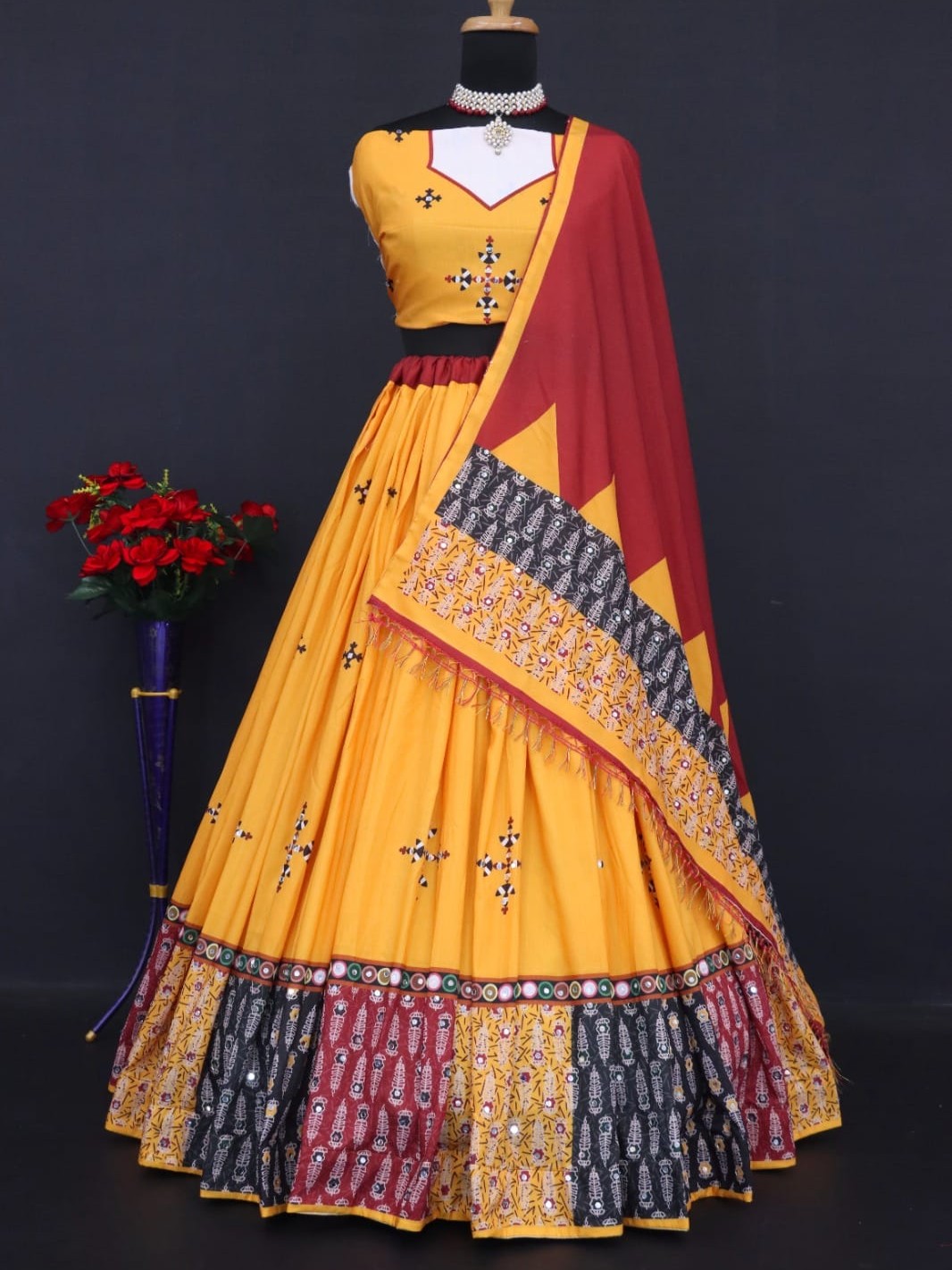 Printed With Real Mirror Lehenga Choli