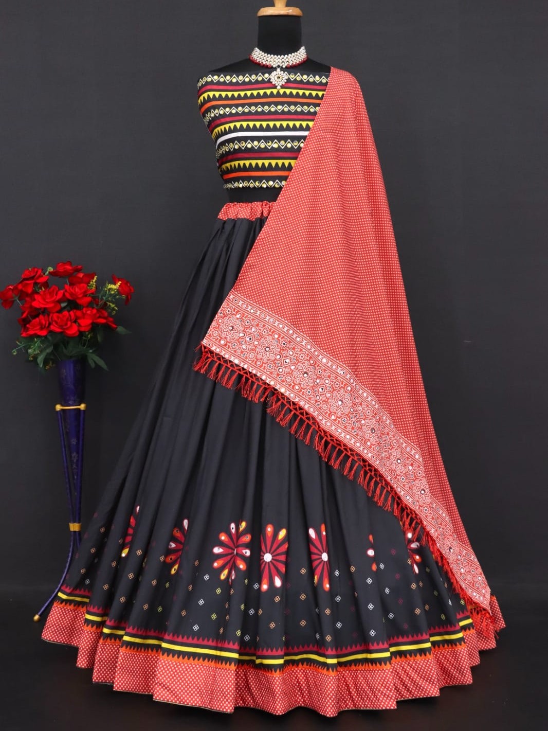 Printed With Real Mirror Lehenga Choli