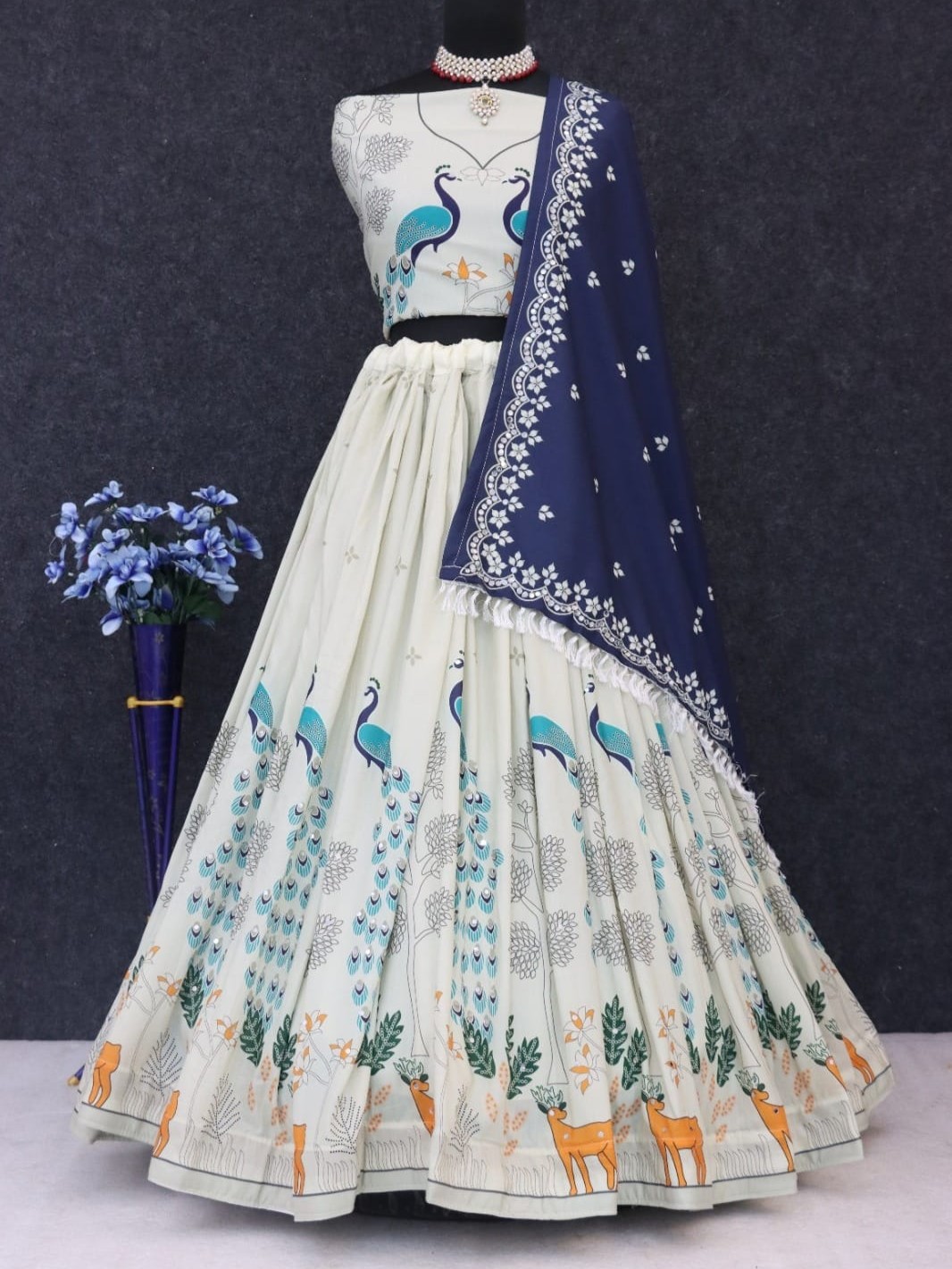 Printed With Real Mirror Lehenga Choli