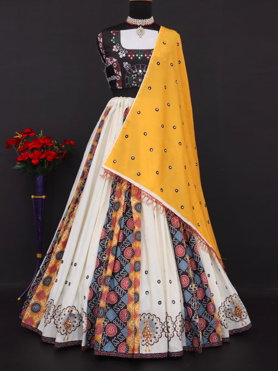Printed With Real Mirror Lehenga Choli