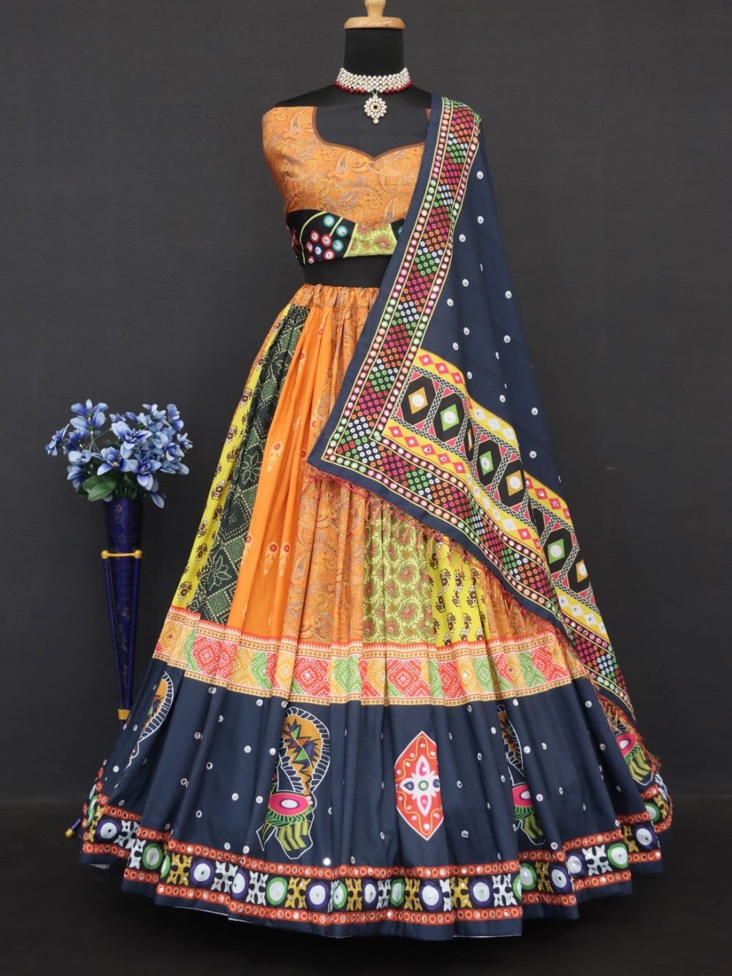 Printed With Real Mirror Lehenga Choli