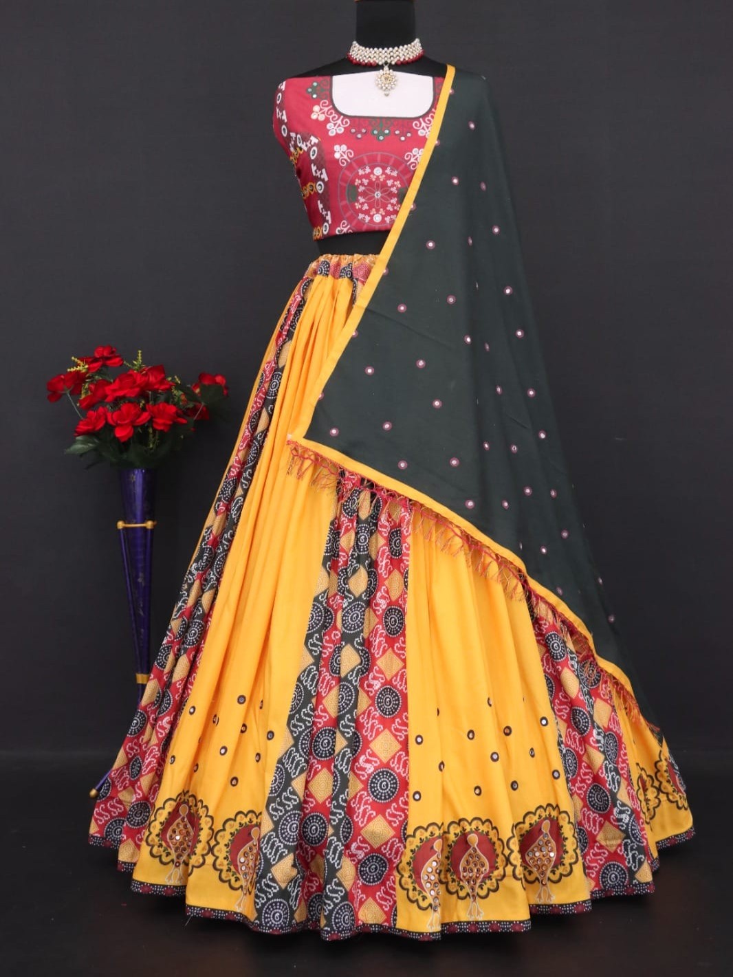 Printed With Real Mirror Lehenga Choli