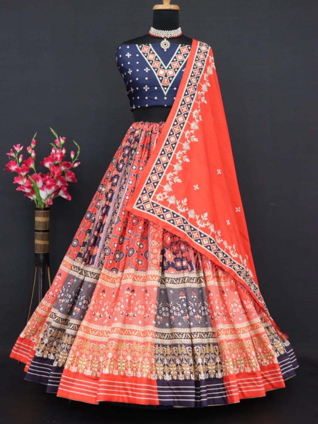 Printed With Real Mirror Lehenga Choli