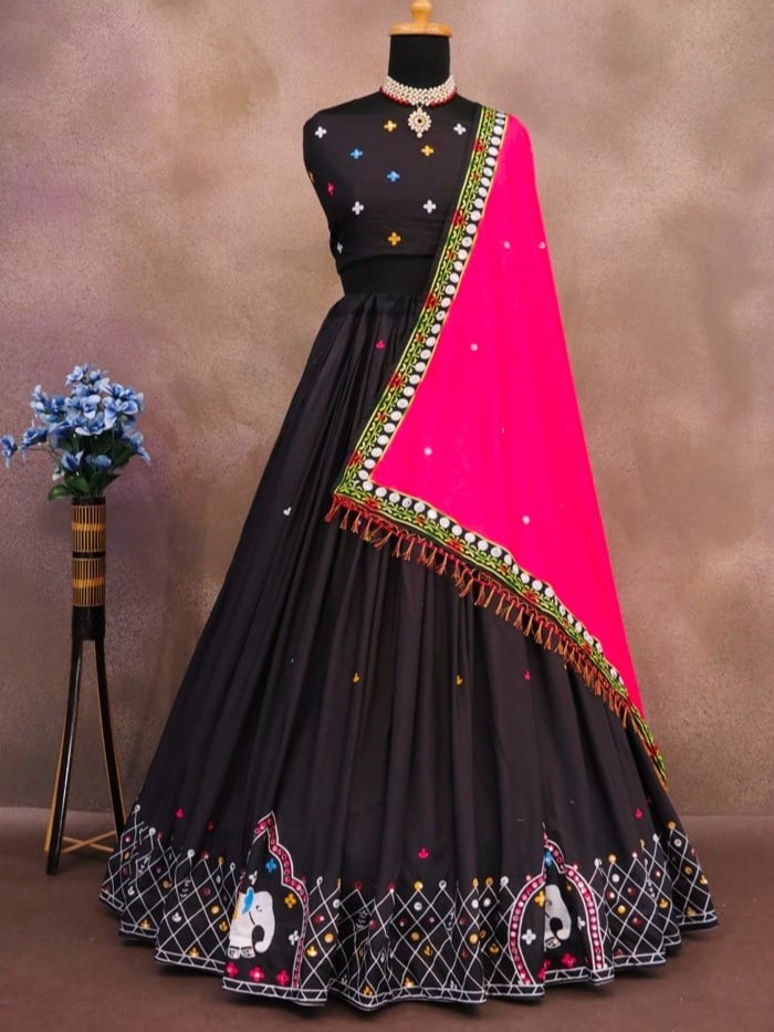 Printed With Real Mirror Lehenga Choli