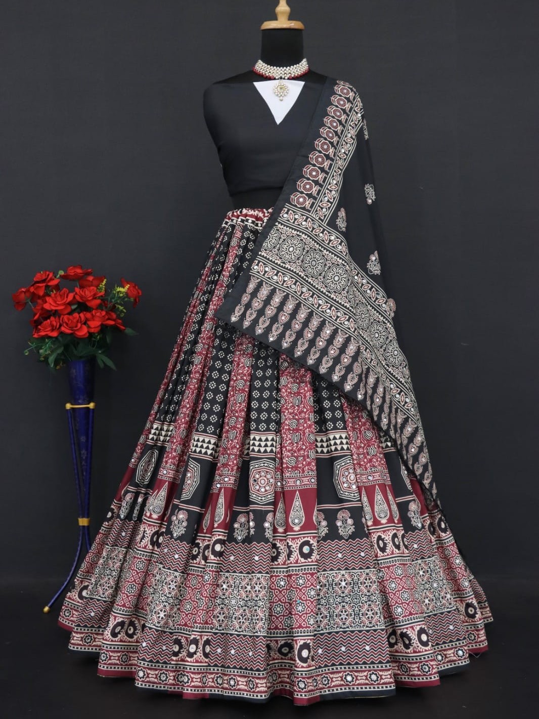 Printed With Real Mirror Lehenga Choli