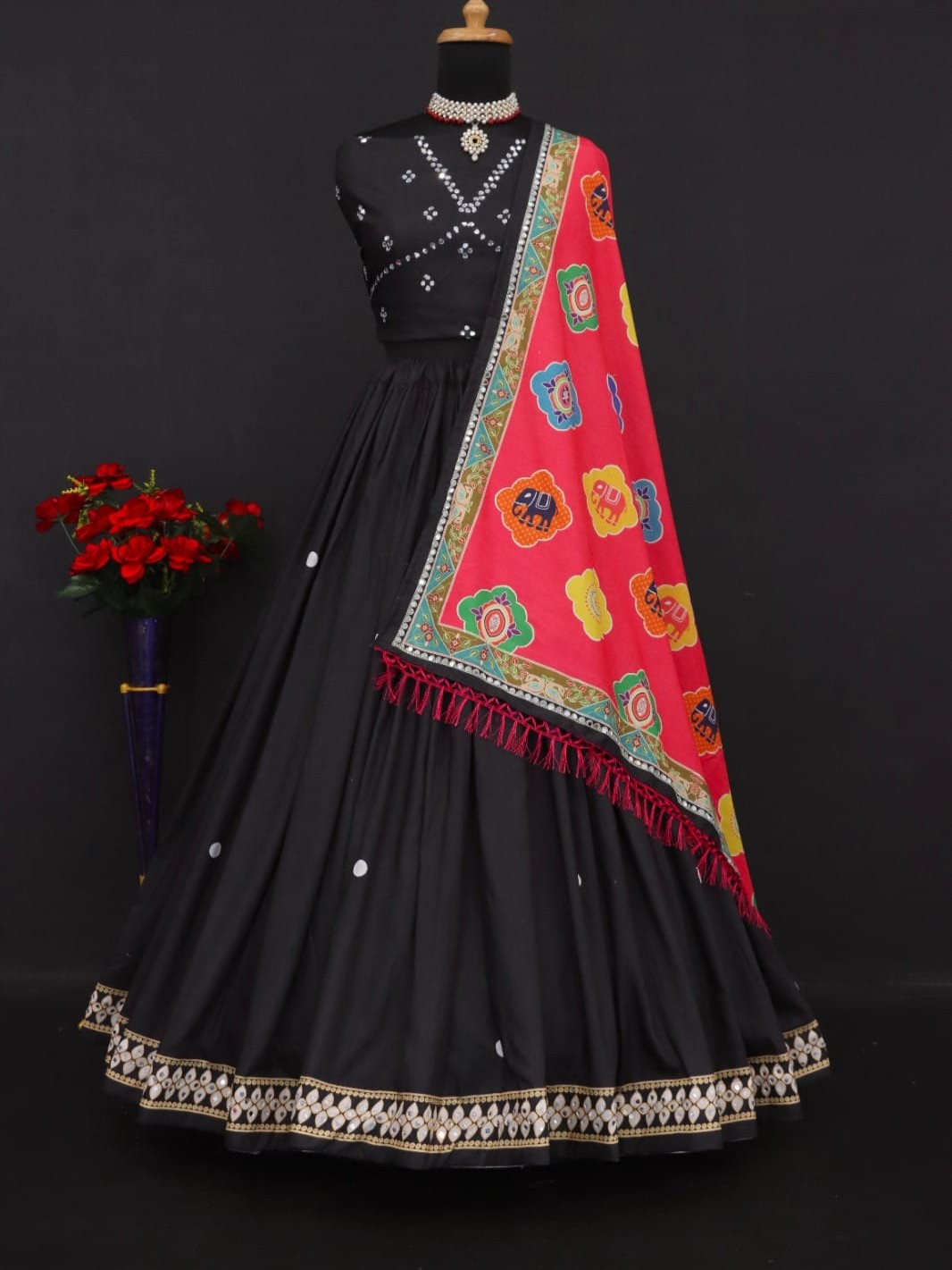 Printed With Real Mirror Lehenga Choli