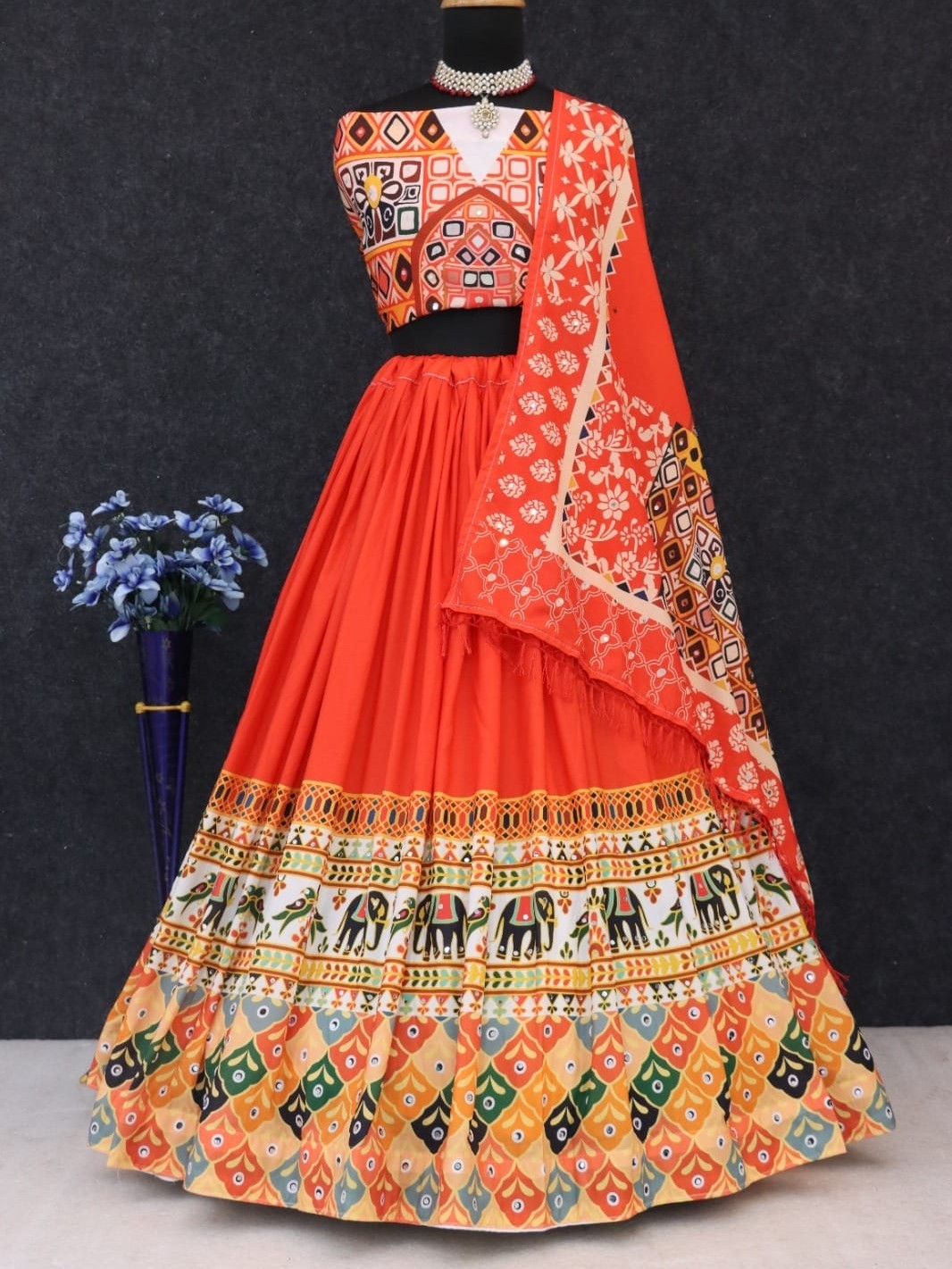 Printed With Real Mirror Lehenga Choli