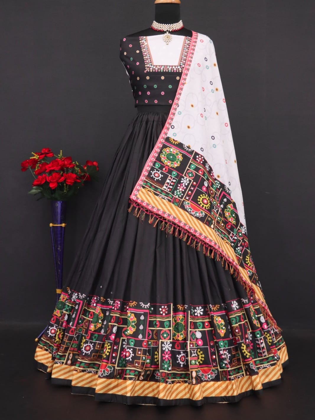 Printed With Real Mirror Lehenga Choli