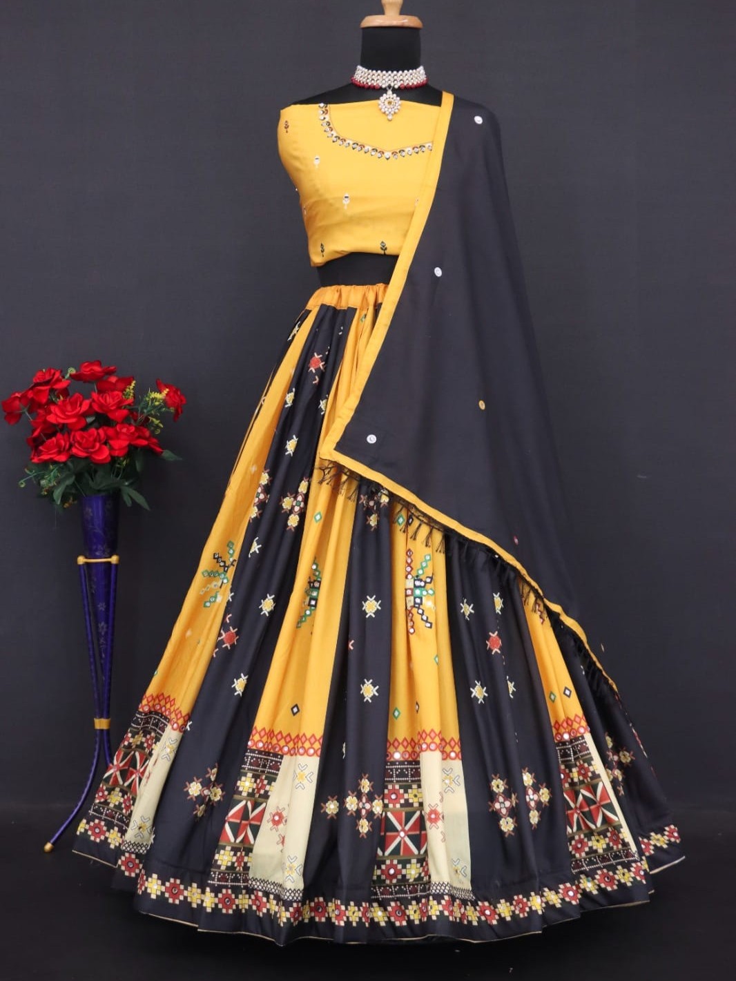 Printed With Real Mirror Lehenga Choli
