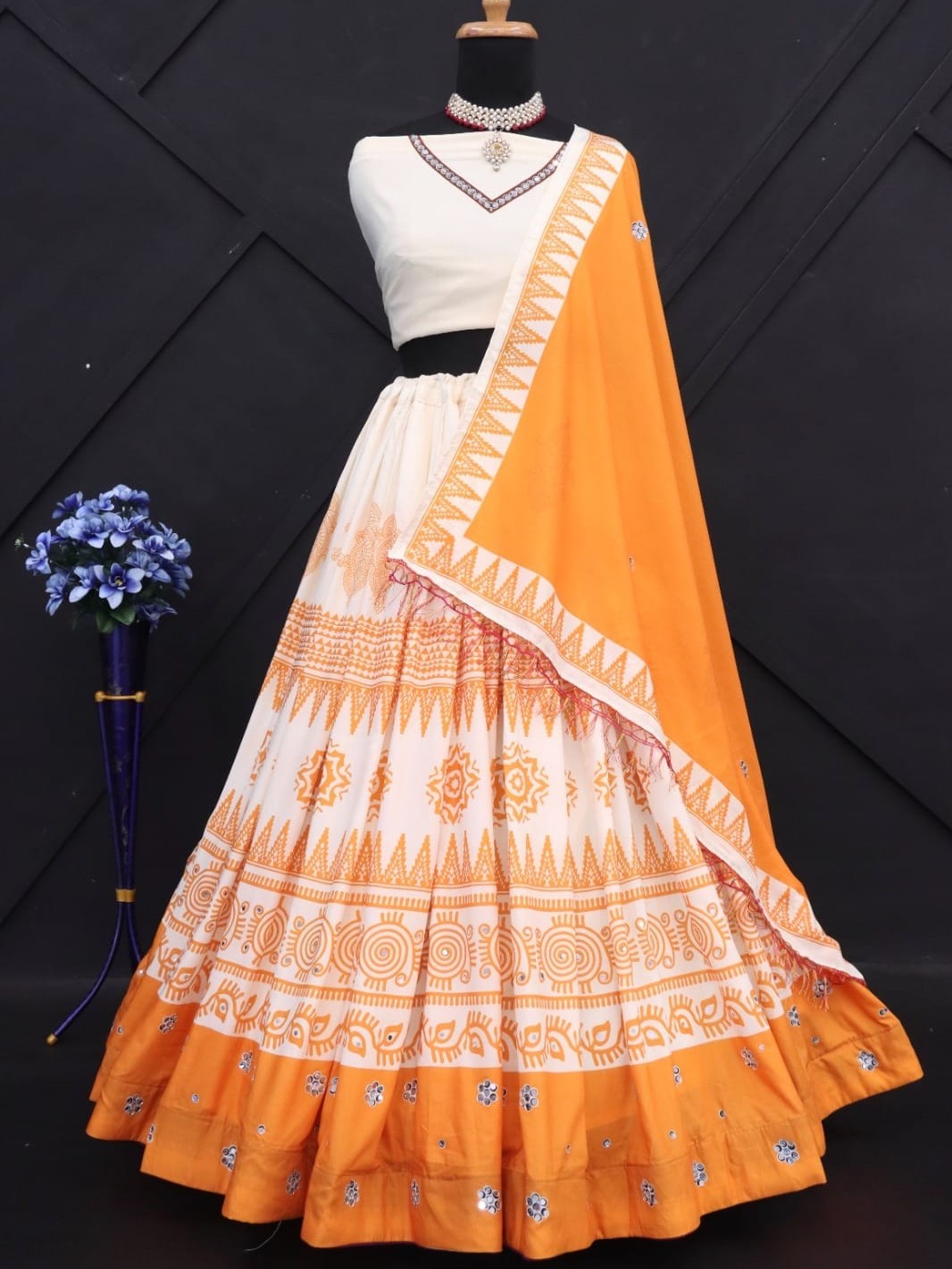 Printed With Real Mirror Lehenga Choli