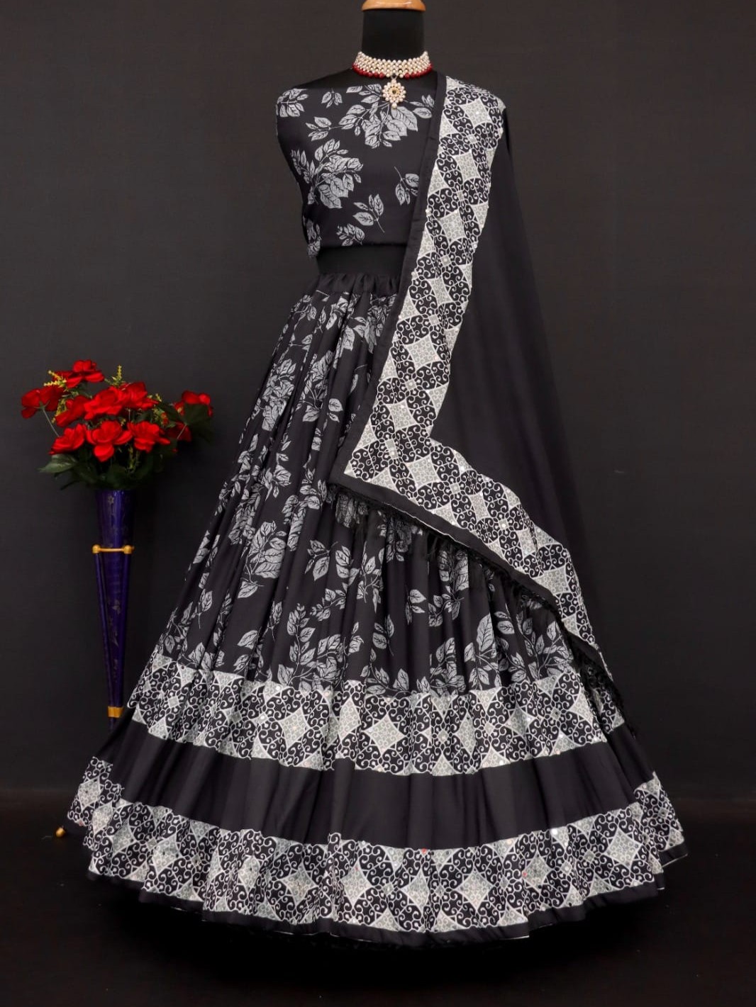 Printed With Real Mirror Lehenga Choli
