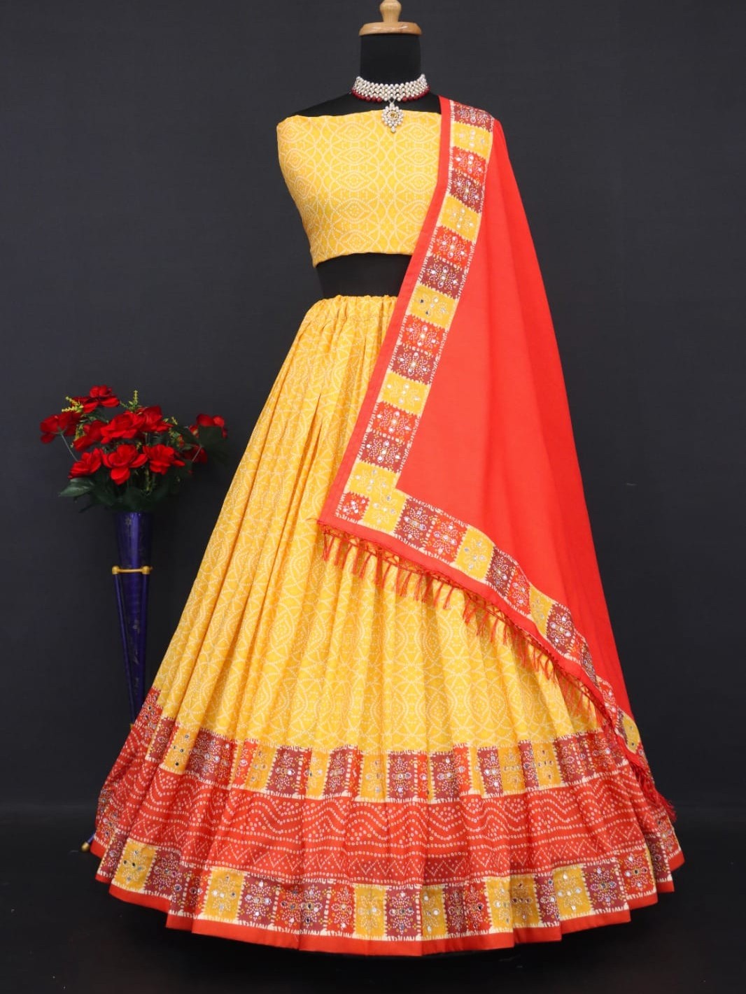 Printed With Real Mirror Lehenga Choli