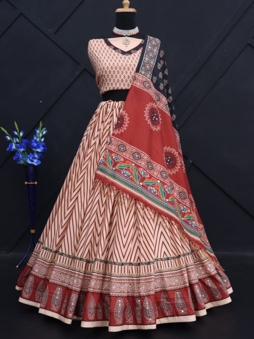 Printed With Real Mirror Lehenga Choli