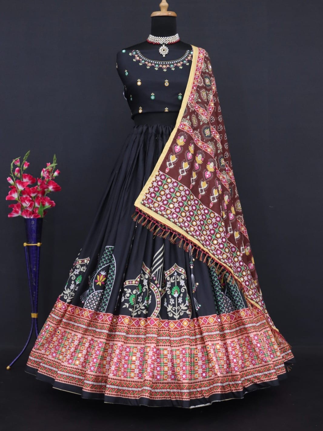 Printed With Real Mirror Lehenga Choli